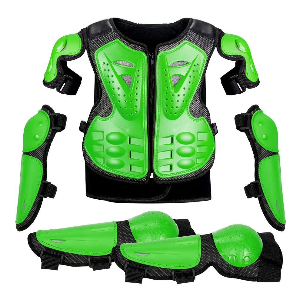 Armure moto enfant complète, gilet + protections coudes/genoux
