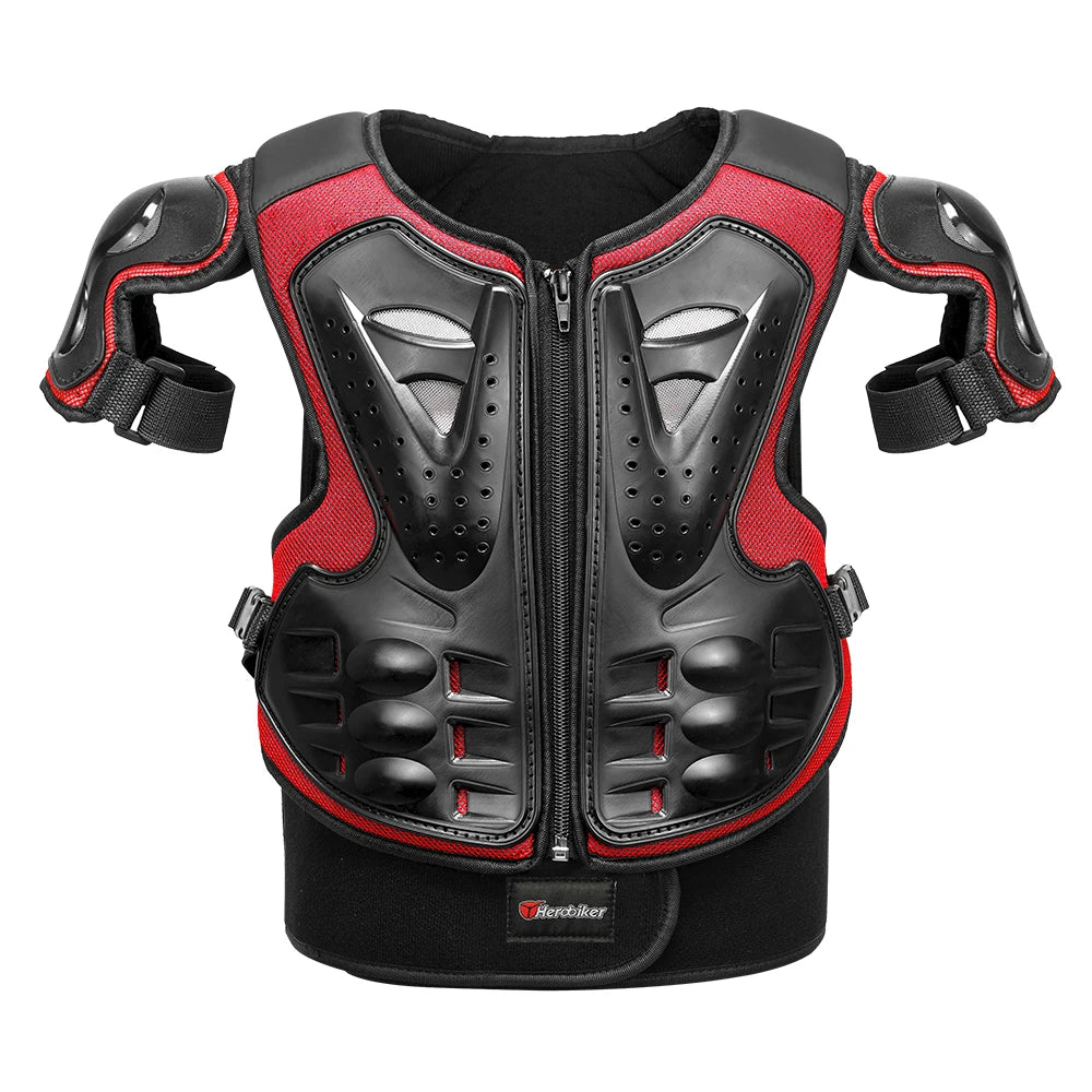 Armure moto enfant complète, gilet + protections coudes/genoux