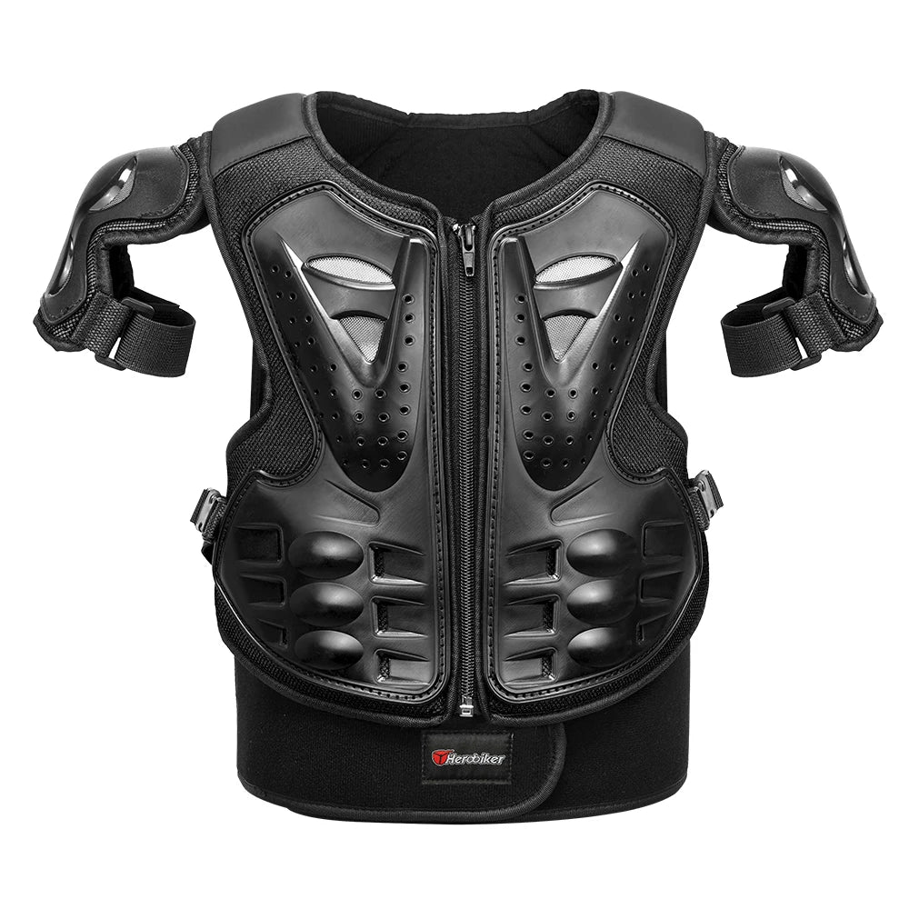 Armure moto enfant complète, gilet + protections coudes/genoux