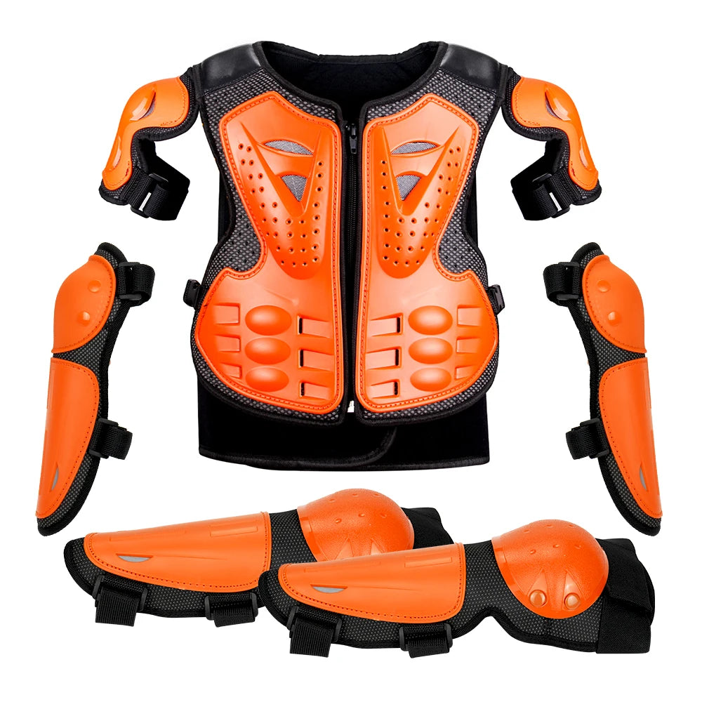 Armure moto enfant complète, gilet + protections coudes/genoux