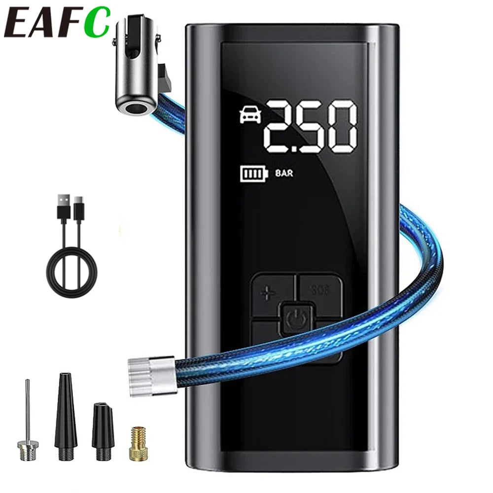 Compresseur d’air sans fil, LED, 150 PSI pour voitures, motos et vélos